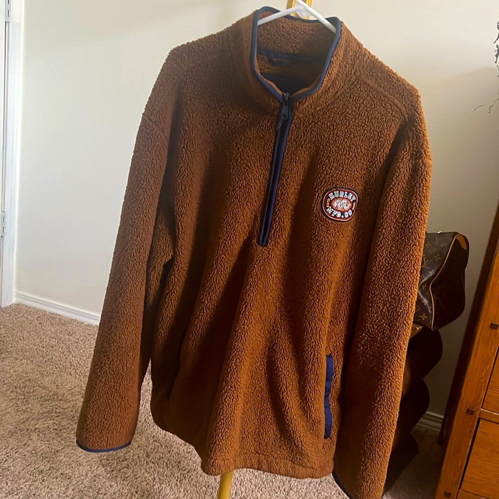 Hurley Brown Outlaw Rattler Sherpa 1/2 Zip Pullover Jacket Men’s XL